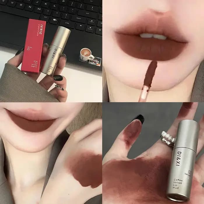 Rouge à lèvres liquide imperméable en velours mat marron foncé, teinte de boue, maquillage, café Lat