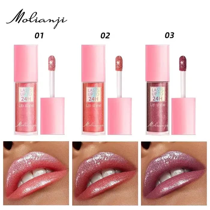3 couleurs miroir imperméable à l'eau brillant à lèvres hydratant paillettes liquide rouge